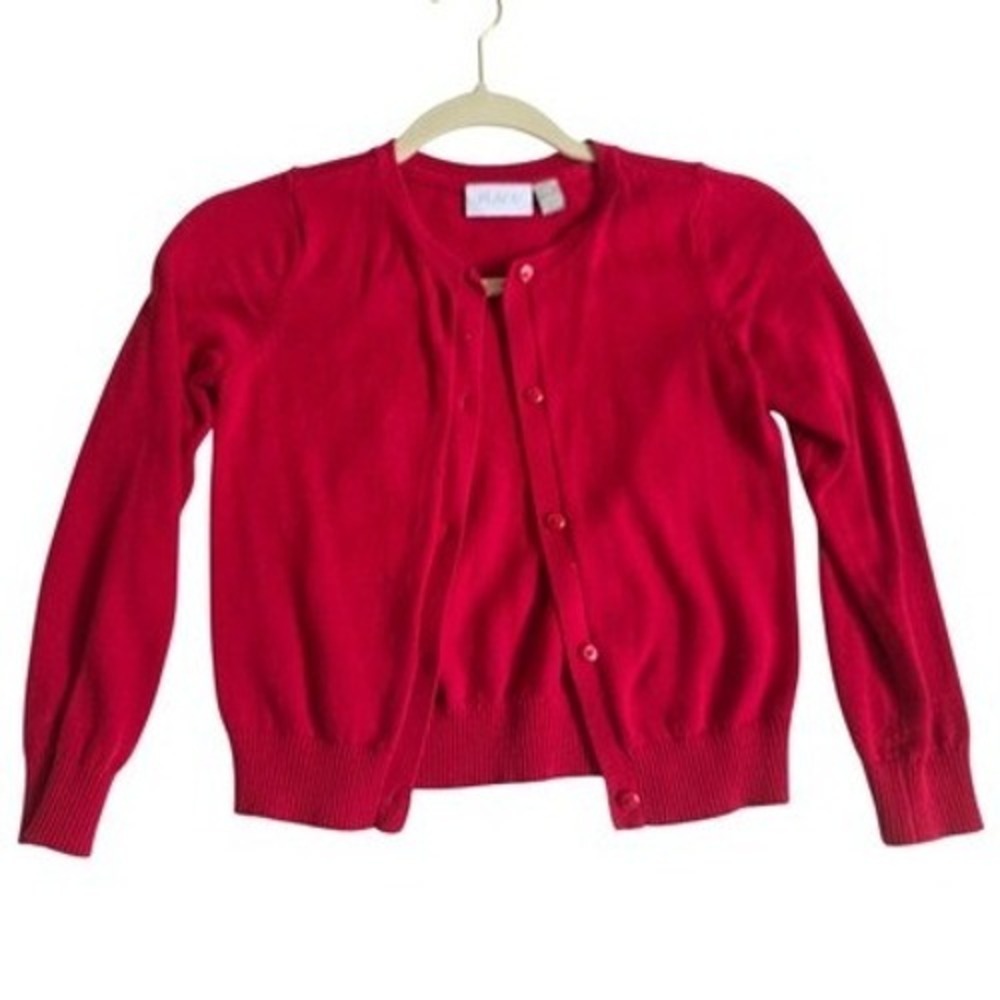The Children's Place Cardigan 7/8 Red Cotton Button Front School Holiday Sweater